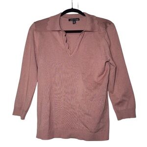 Cable & Gauge Collared Sweater Dusty Rose Size Medium Scalloped Sandy Pink